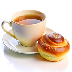 Cup of coffee and croissant on white background