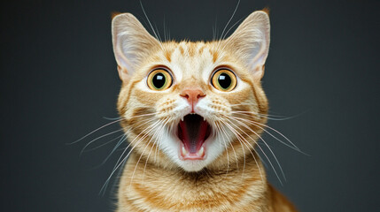 Surprised Ginger Cat with Open Mouth Isolated on White Background