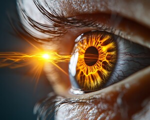 Fototapeta premium Fiery Human Eye Closeup Power Energy Vision Abstract Art