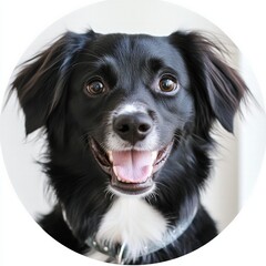 Fototapeta premium Playful dog portrait indoors pet photography cozy home environment close-up view capturing joyful expressions