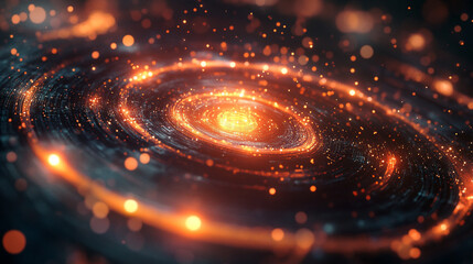 Obraz premium Abstract Cosmic Spiral with Glowing Orange and Gold Particles