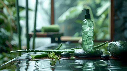 Fototapeta premium Refreshing Aloe Vera Gel Bottle with Natural Background