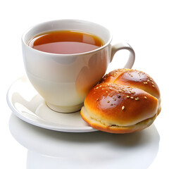 Cup of coffee and croissant on white background