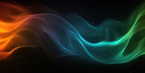 Obraz premium Abstract Gradient Background with Blue, Orange, and Teal Colors on Black, Grainy Texture and Blurred Color Wave in Flat Vector Style