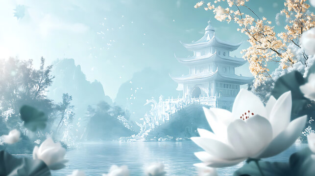 White Temple, wallpaper, a religious site amidst beautiful scenery
