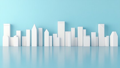 Fototapeta premium Stylish white city skyline against a blue background representing modern architecture.