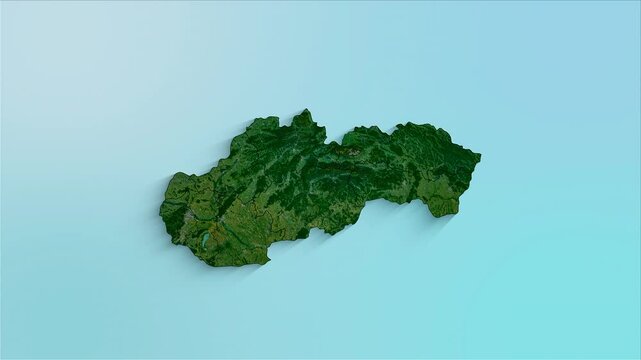 Slovakia animated map showing regions forming the country with a physical map background and a chroma key alpha channel.