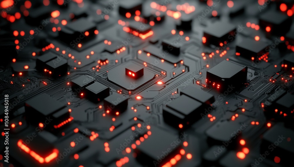 Aufkleber a close up of a computer chip with red lights