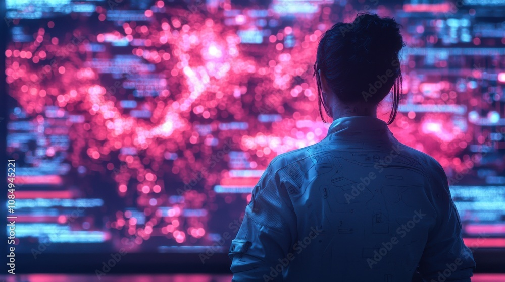 Poster analyzing data trends in a high-tech environment digital workspace data visualization futuristic vie