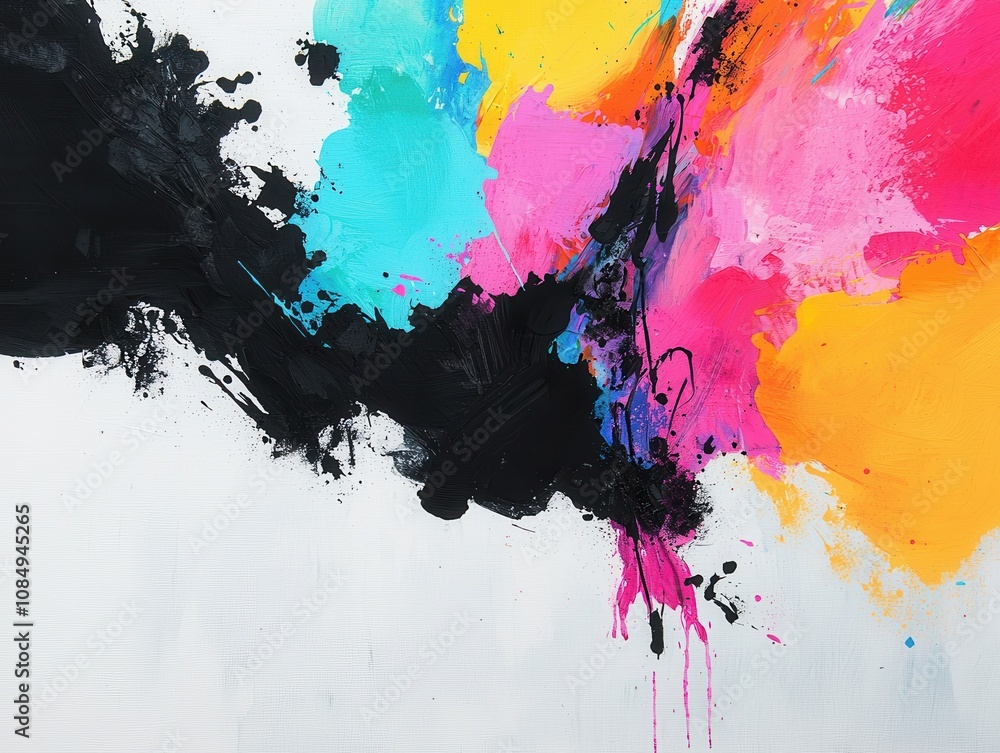Poster dynamic abstract art creation studio environment digital artwork vibrant colors close-up view contem