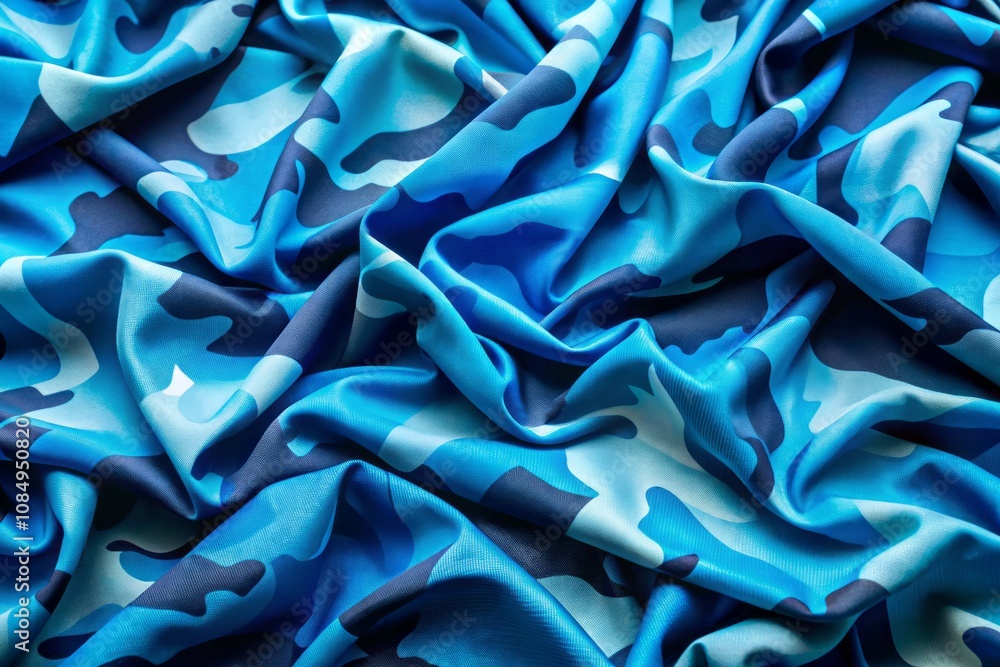 Poster aerial view of dynamic blue camouflage pattern with fluid artistic shapes and textures for abstract 
