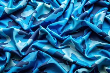 Fototapeta premium Aerial View of Dynamic Blue Camouflage Pattern with Fluid Artistic Shapes and Textures for Abstract Art and Design Use in Modern Aesthetics