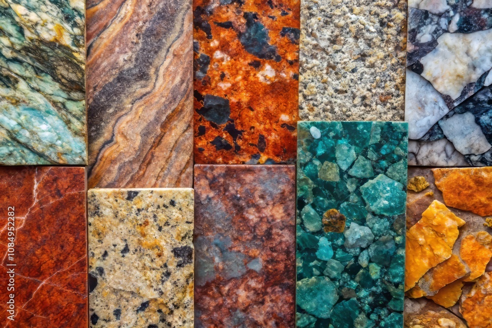 Poster captivating vibrant granite textures showcasing a spectrum of colorful hues for backgrounds and desi