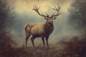 Naklejka premium Majestic Stag in Scottish-Texan Lodge Atmosphere