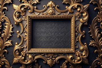 Classic Black and Gold Ornate Frame Background for Elegant and Sophisticated Designs in Macro Photography, Perfect for Luxury Branding, Invitations, or Artwork Displays
