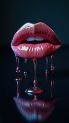 Glossy Lips with Dripping Liquid - Abstract Beauty Concept