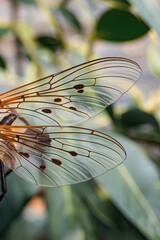Close-up of a fly&rsquo;s wings, showing the veins and patterns
