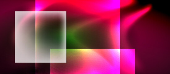 Fototapeta premium Glass squares with neon shiny light abstract background