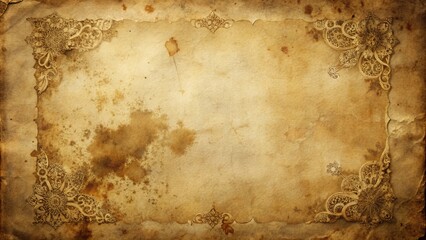 Fototapeta premium Elegant Antique Paper with Aged Stains and Ink Spatter in Low Light - Vintage Beige Background for Nostalgic and Historical Themes in Stock Photography