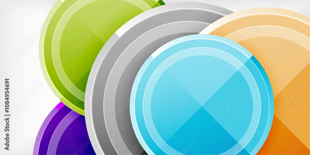 Poster abstract background - multicolored circles, trendy minimal geometric design, vector illustration