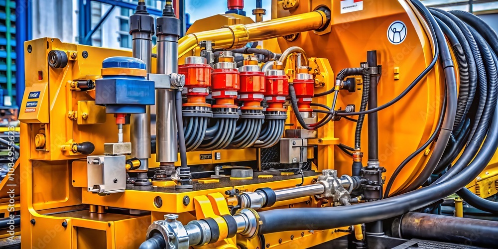 Poster Eye-Catching Graphic Dissecting Hydraulic Systems in Machinery with a Side View Perspective: A Panoramic Exploration of Engineering Mechanics and Design