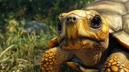 Naklejka premium Close Up Portrait of a Tortoise with Shell in Focus