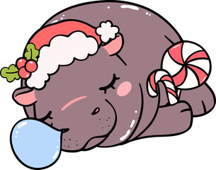 Christmas baby pygmy hippo sata hat sleeping
