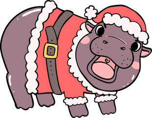 Christmas baby pygmy hippo in santa suite