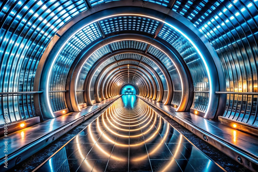 Aufkleber futuristic illuminated tunnel with concentric circular light patterns and sleek metallic design for 
