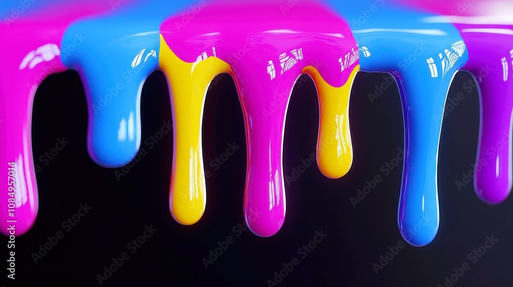 Poster vibrant paint splatters on canvas, dynamic colors cascade and intermingle, creating a lively abstrac