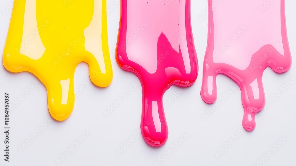 Poster colorful paint splatters creating an abstract pattern on a blank surface, vibrant hues intertwine, e