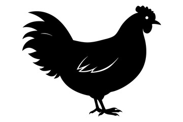 A black silhouette chicken isolated illustration on a white background. Hen silhouette icon design 
