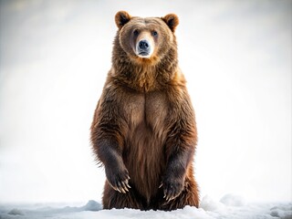 Obraz premium Powerful Majestic Bear Pose: A Big Brown Bear Standing on Hind Legs, Captured in an Impressive Wildlife Portrait Isolated on a Clean White Background for Stunning Fashion Photography