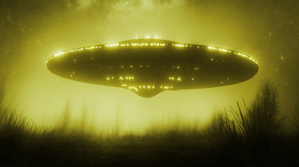 Obraz premium UFO. Alien spaceship in sky. Extraterrestrial visitors