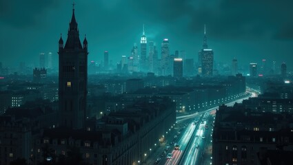 Obraz premium Enigmatic Nightscape Warsaw City Skyline at Dusk