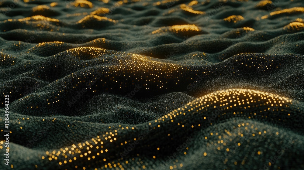 Poster a complex design featuring flowing waves, binary code, and glowing nodes ideal for scientific resear