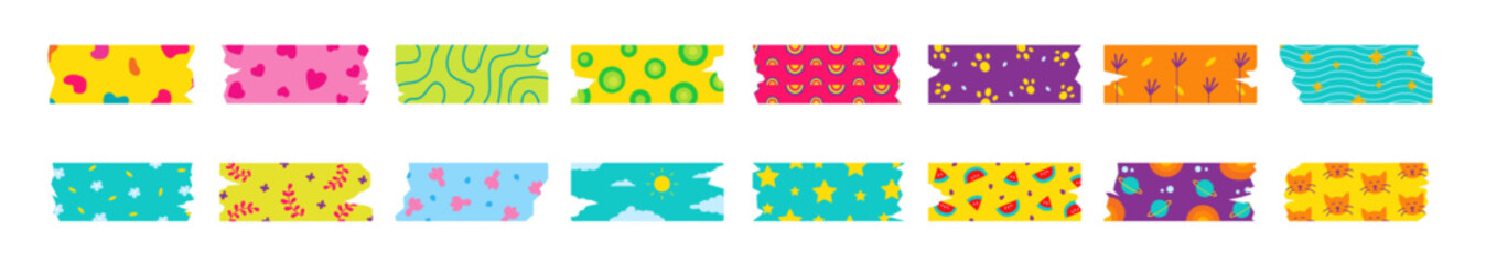 Set of Cute Washi Tape Collections Illustrations