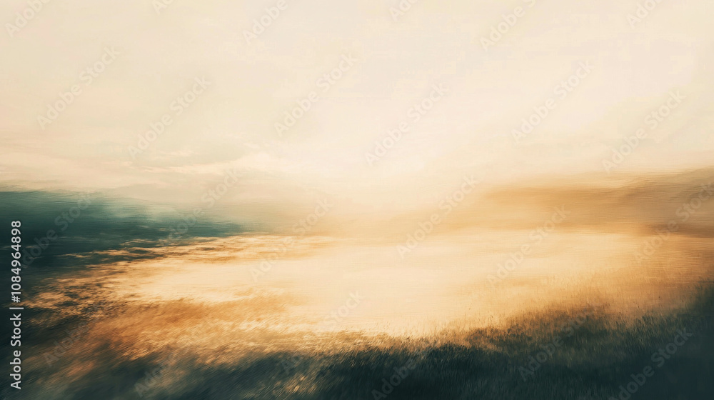 Poster serene landscape at dusk with softly blurring colors and gentle light creating a dreamlike atmospher