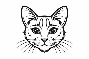 Cat Head Black Line Art Vector Illustration