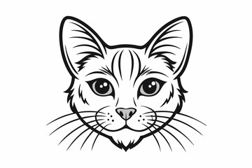 Cat Head Black Line Art Vector Illustration