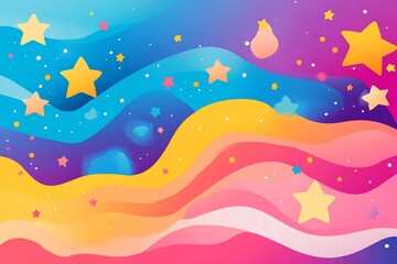 Vivid Pastel Galaxy Background with Cartoon Stars