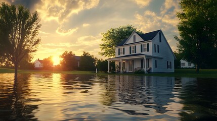 Obraz premium A motivational poster style image of a clean house after flood recovery, with the words Hope and Resilience overlaying the scene