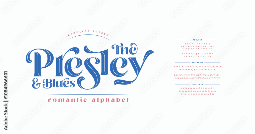 Poster the presley blues: a sophisticated inline serif font with uppercase letters and numbers. perfect for