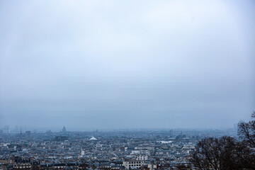 View to Paris in fog from Montmartre