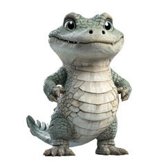 Obraz premium Cute Baby Alligator Cartoon Character 3D Render on transparent background