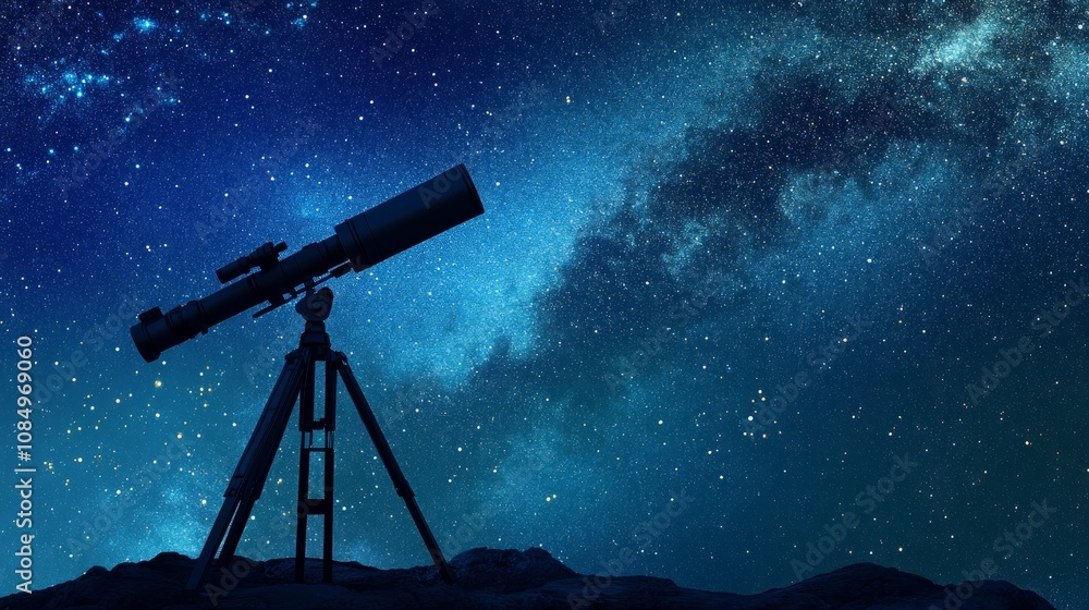 Poster A pristine astronomy setup on a clear night, Telescopes and star charts meticulously arranged, Celestial observation style