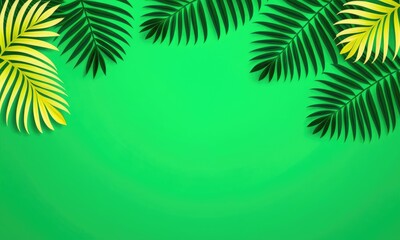 Obraz premium Vibrant green tropical leaves background with yellow accents