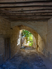 Fototapeta premium View through damage building