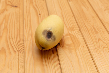 top view and flat lay rotten mango, bad mango isolate on a white backdrop . Waste food concept.