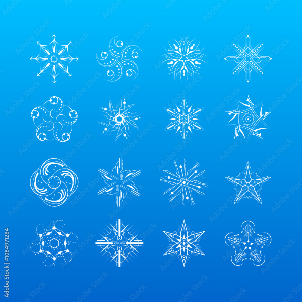 Poster set white colleciton line snowflake winter decoration elements vector design style
